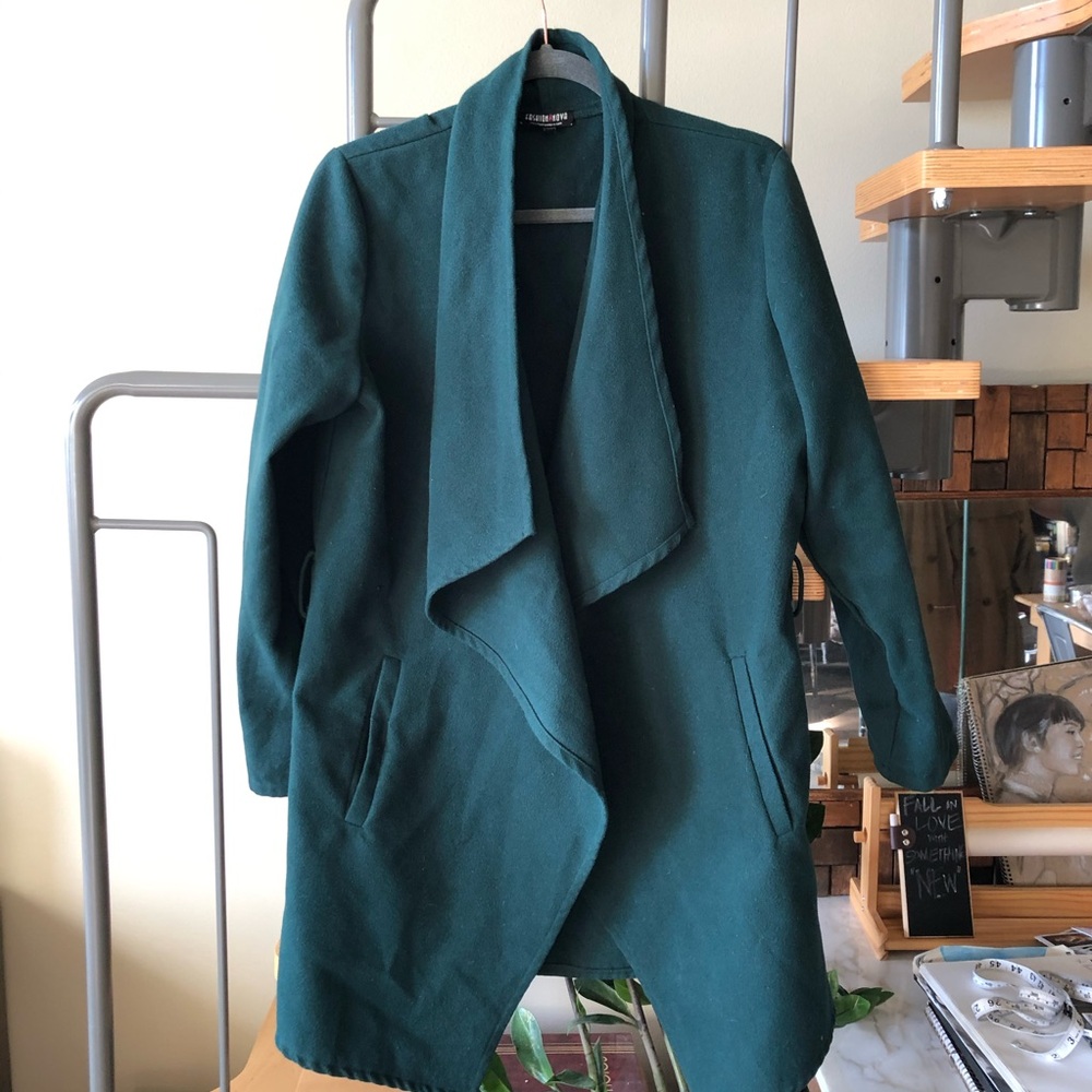 Fashion Nova Teal Open Front Trench Coat